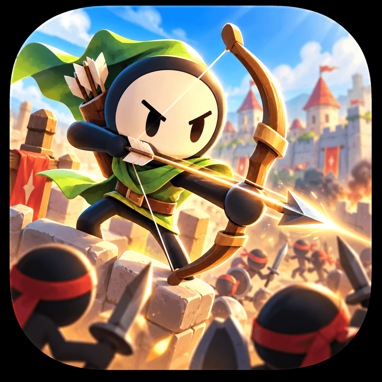 ภาพปก Stickbow Heroes นักธนูก้างสวมชุดเขียวต่อสู้กับกองทัพศัตรู